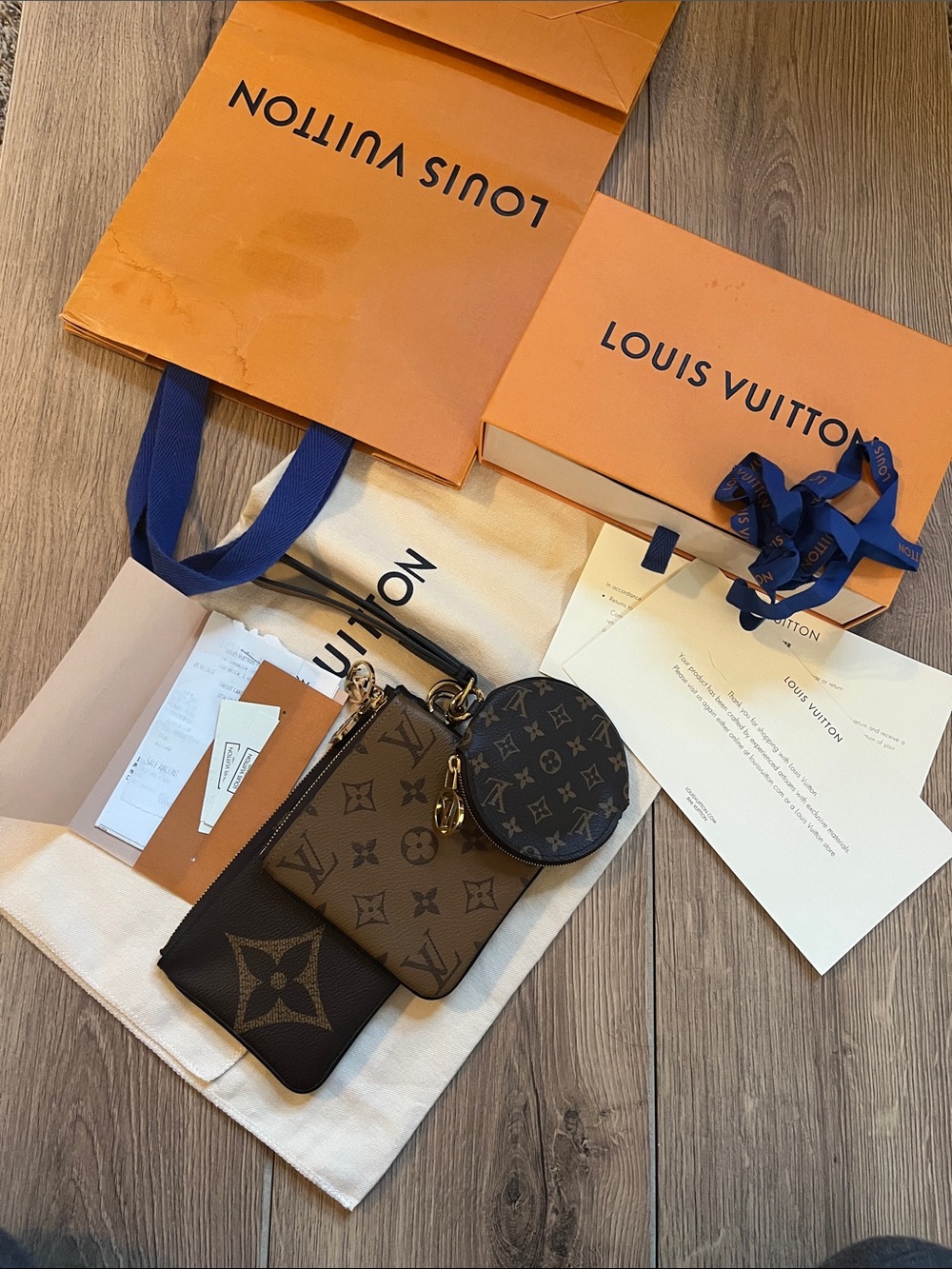 4 piece set Louis Vuitton Trio Reverse Monogram Pouches & Strap Box Bag Receipt - Picture 11 of 13